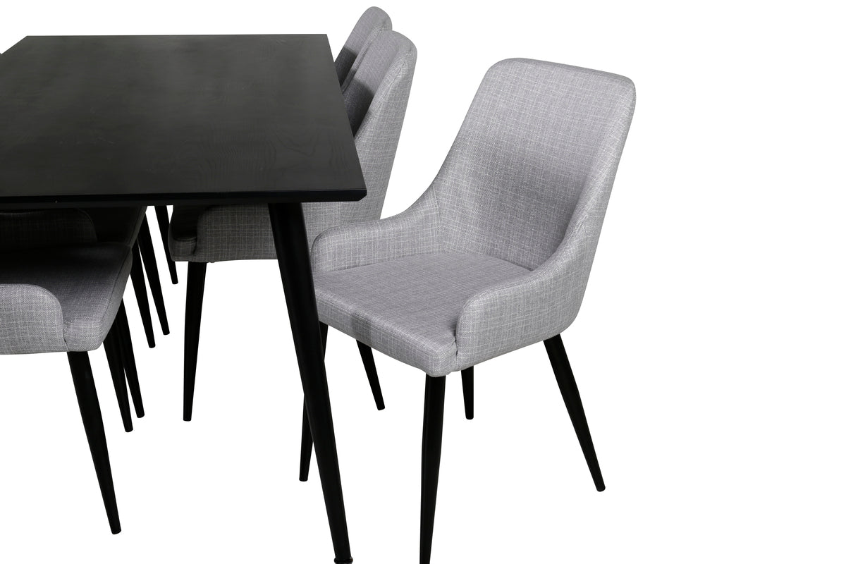 Venture Design Plaza & Dipp Matstolar 2-pack Grå + Rektangulära Matbord 180 x 90 Svart