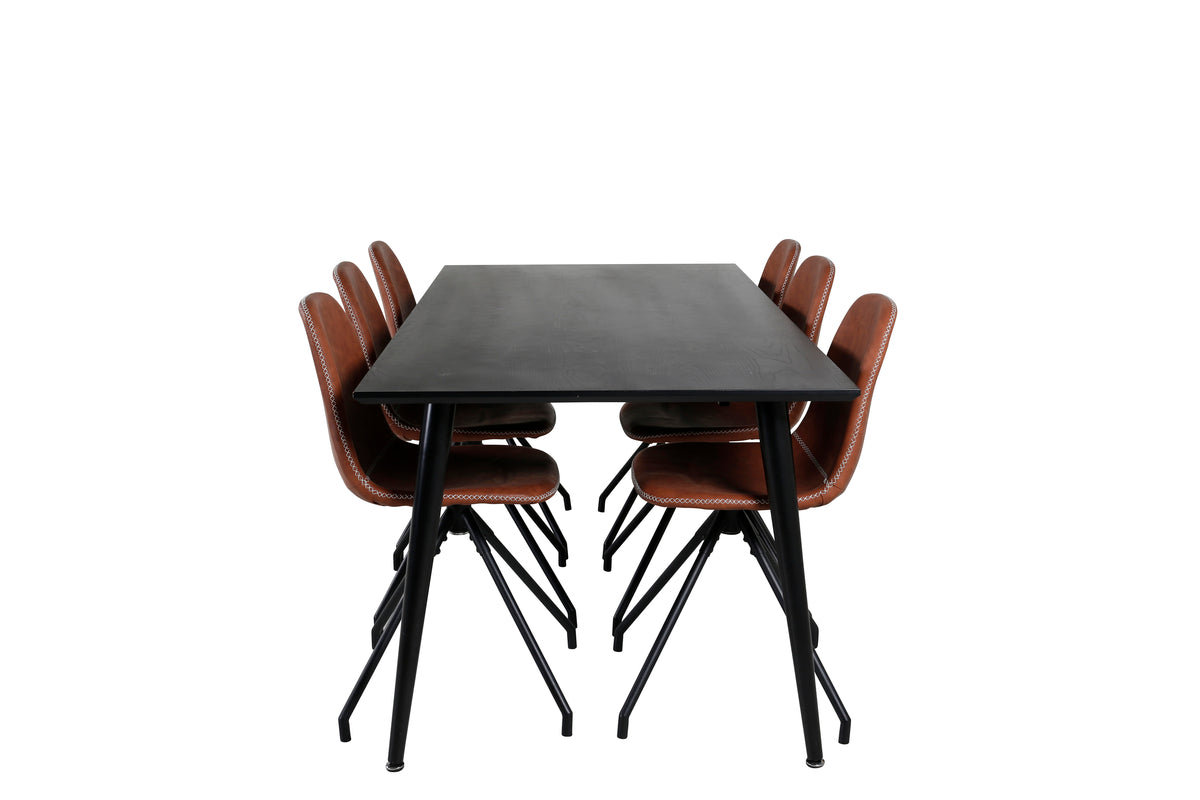 Venture Design Dipp & Polar Rektangulära Matbord 180 x 90 Svart + Matstolar 2-pack Brun