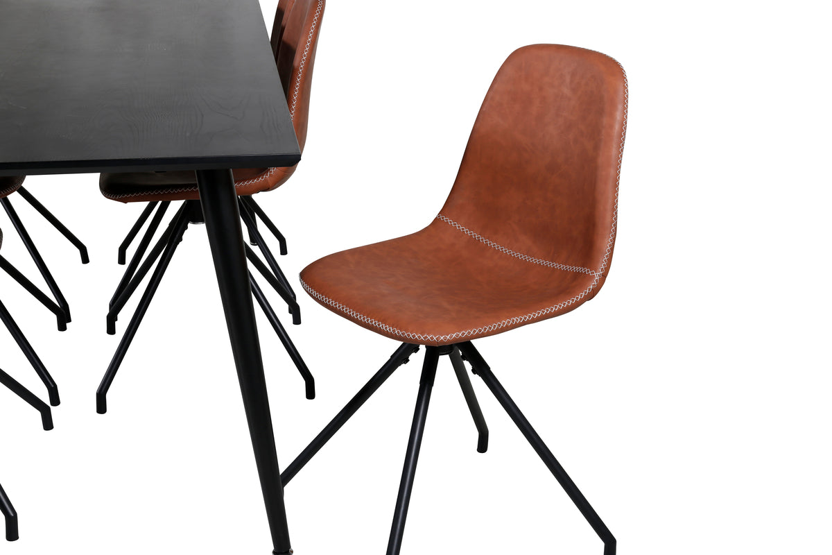 Venture Design Dipp & Polar Rektangulära Matbord 180 x 90 Svart + Matstolar 2-pack Brun