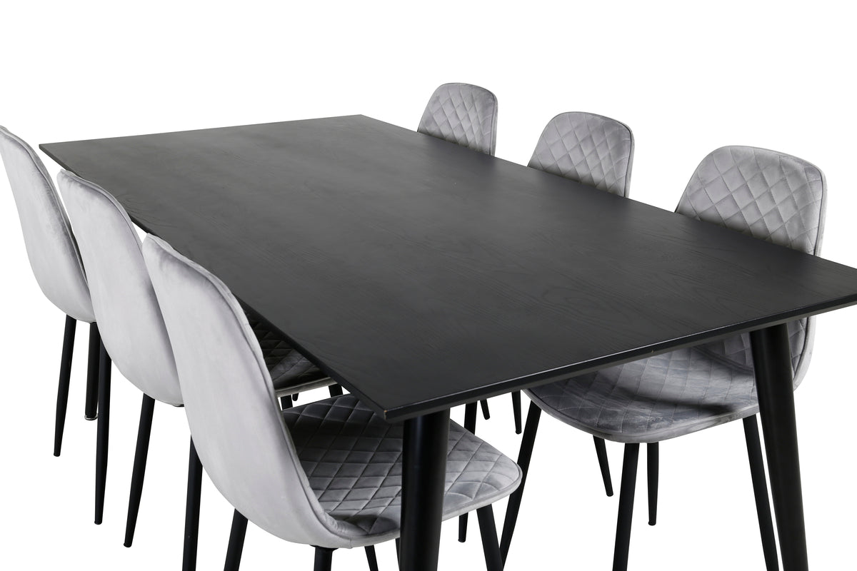 Venture Design Dipp & Polar Rektangulära Matbord 180 x 90 Svart + Matstolar 2-pack Grå