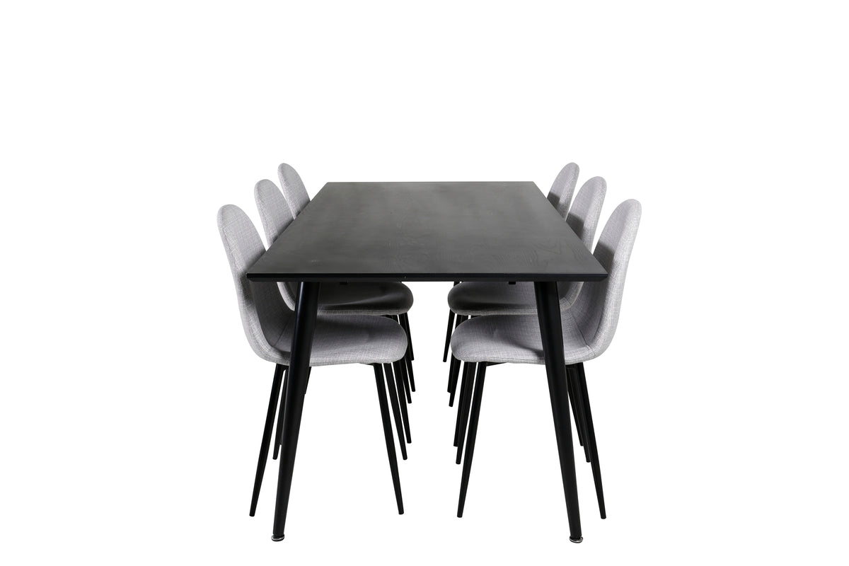 Venture Design Dipp & Polar Rektangulära Matbord 180 x 90 Svart + Matstolar 2-pack Grå