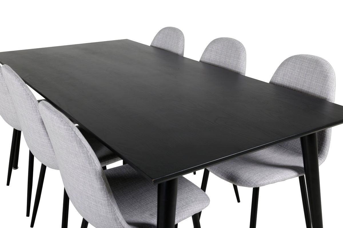 Venture Design Dipp & Polar Rektangulära Matbord 180 x 90 Svart + Matstolar 2-pack Grå