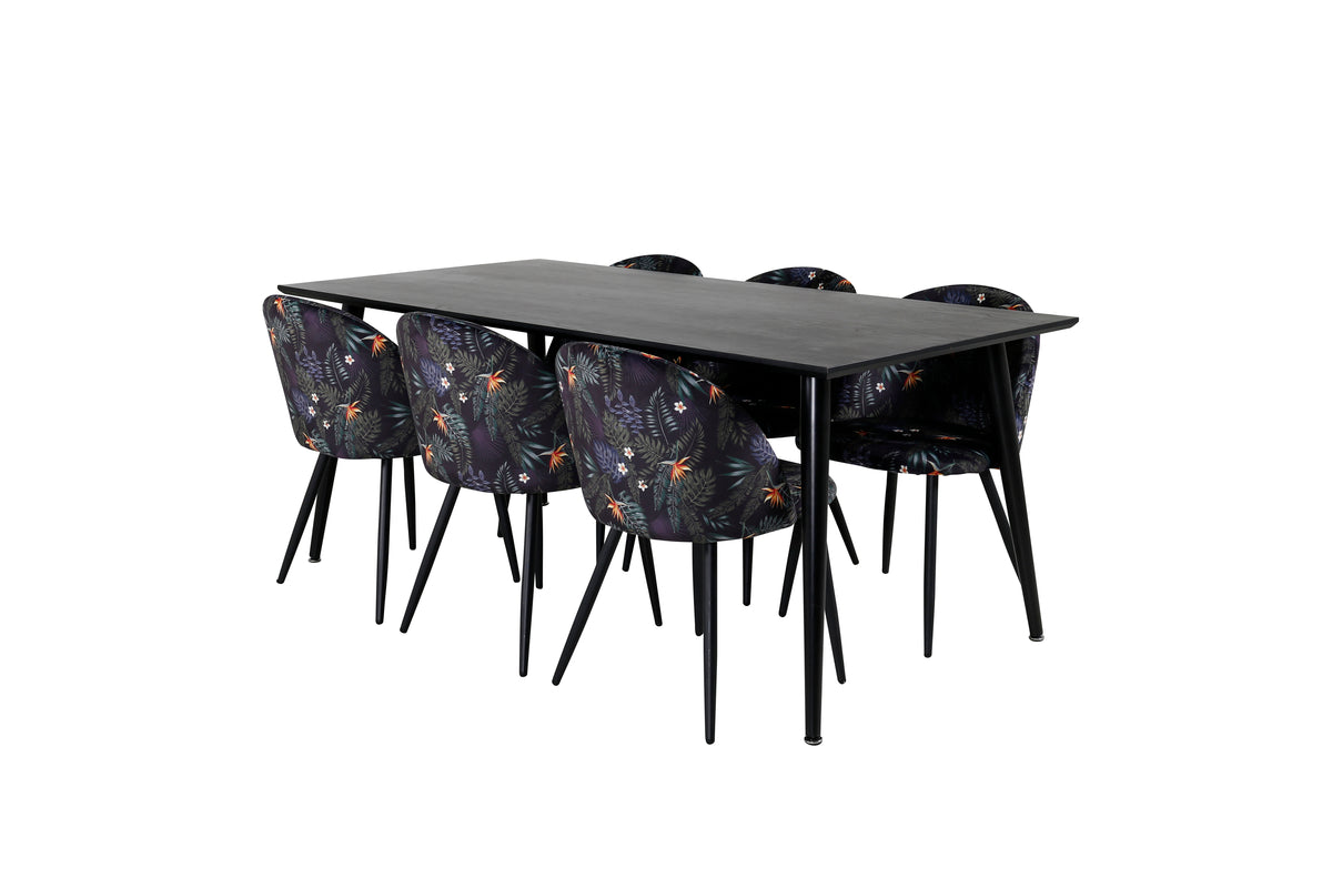 Venture Design Dipp & Velvet Rektangulära Matbord 180 x 90 Svart + Matstolar 2-pack Svart