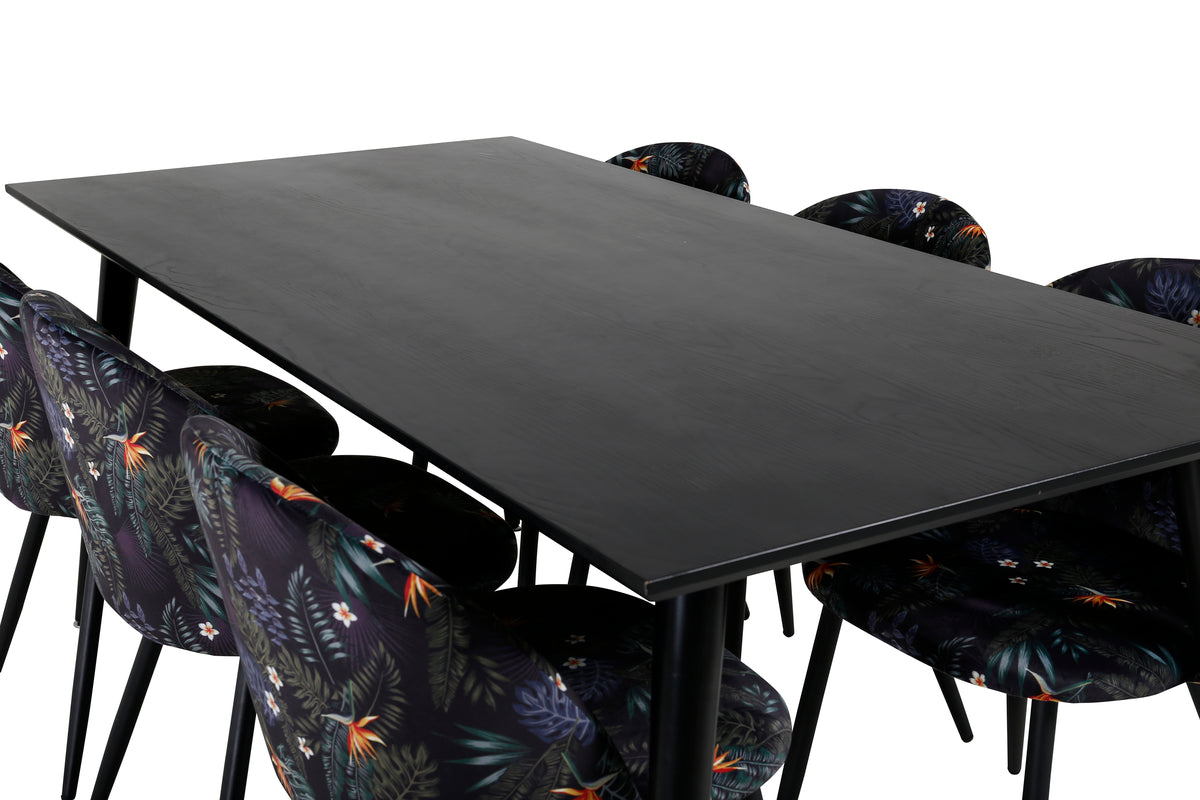 Venture Design Dipp & Velvet Rektangulära Matbord 180 x 90 Svart + Matstolar 2-pack Svart