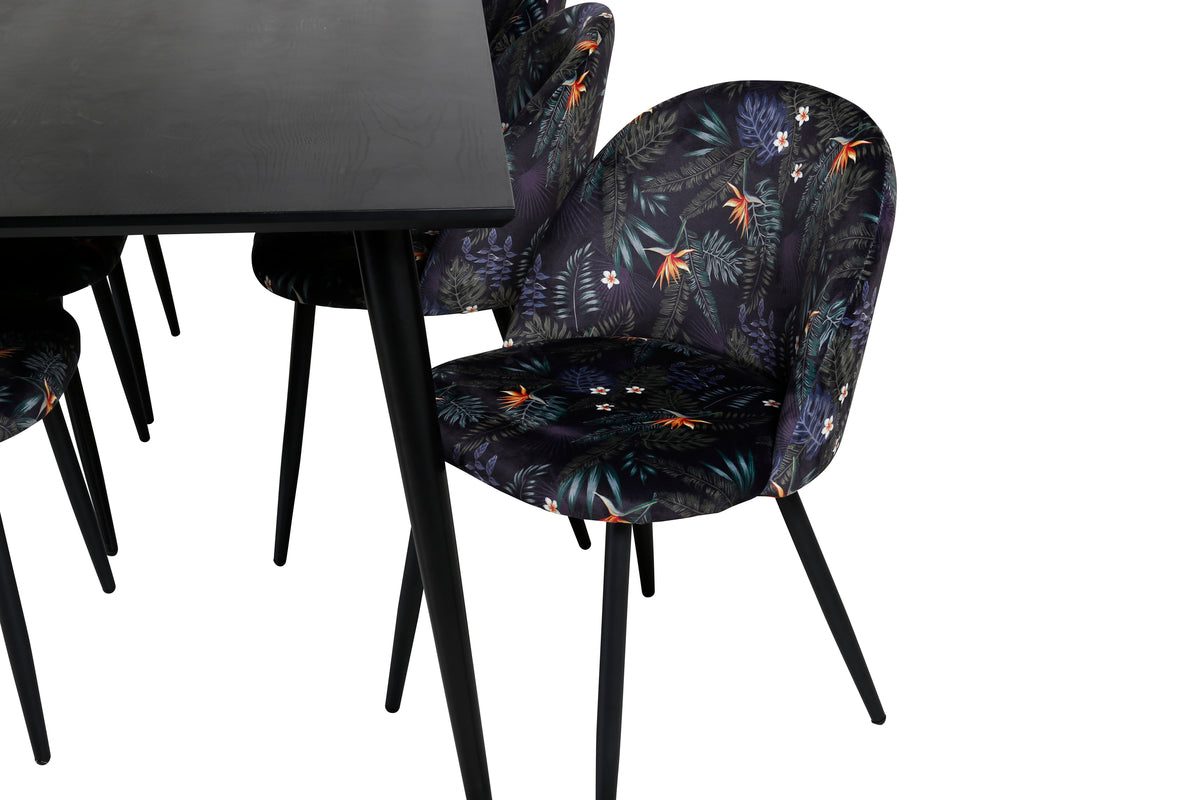 Venture Design Dipp & Velvet Rektangulära Matbord 180 x 90 Svart + Matstolar 2-pack Svart