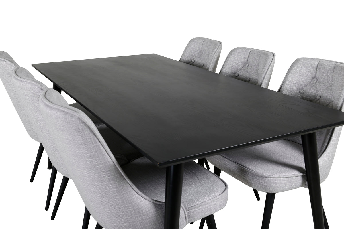 Venture Design Dipp & Velvet Deluxe Rektangulära Matbord 180 x 90 Svart + Matstolar 2-pack Grå