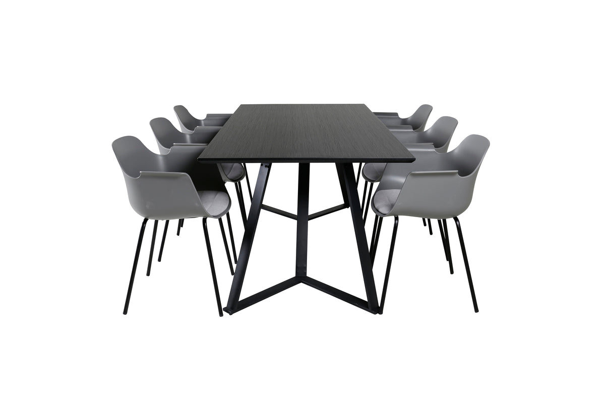 Venture Design Comfort & Marina Matstolar 2-pack Grå + Rektangulära Matbord 180 x 90 Svart