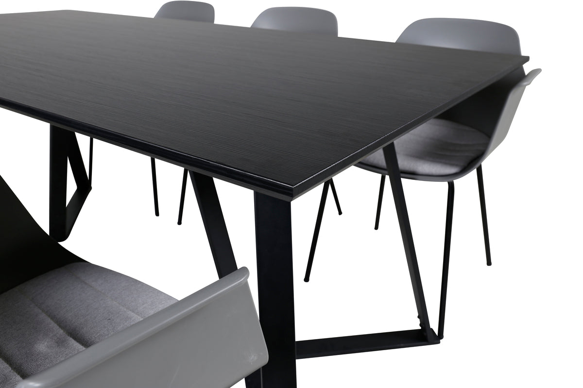 Venture Design Comfort & Marina Matstolar 2-pack Grå + Rektangulära Matbord 180 x 90 Svart