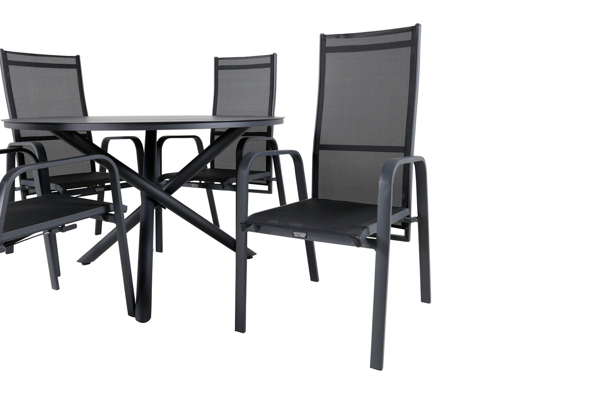 Venture Design Alma & Copacabana Matbord ⌀120 + Reclinerstolar Svart