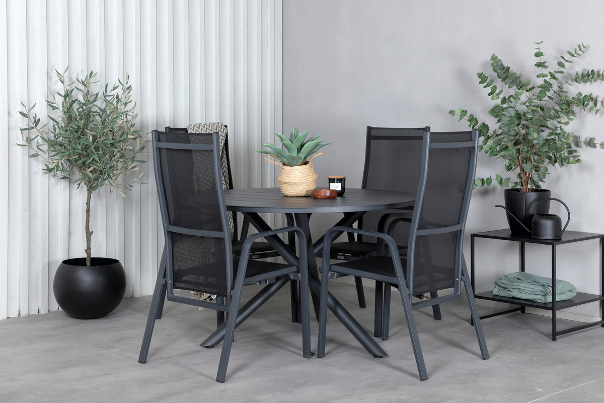 Venture Design Alma & Copacabana Matbord ⌀120 + Reclinerstolar Svart