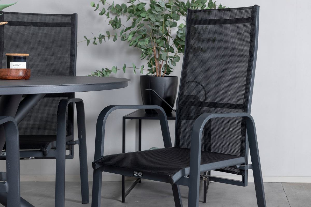 Venture Design Alma & Copacabana Matbord ⌀120 + Reclinerstolar Svart