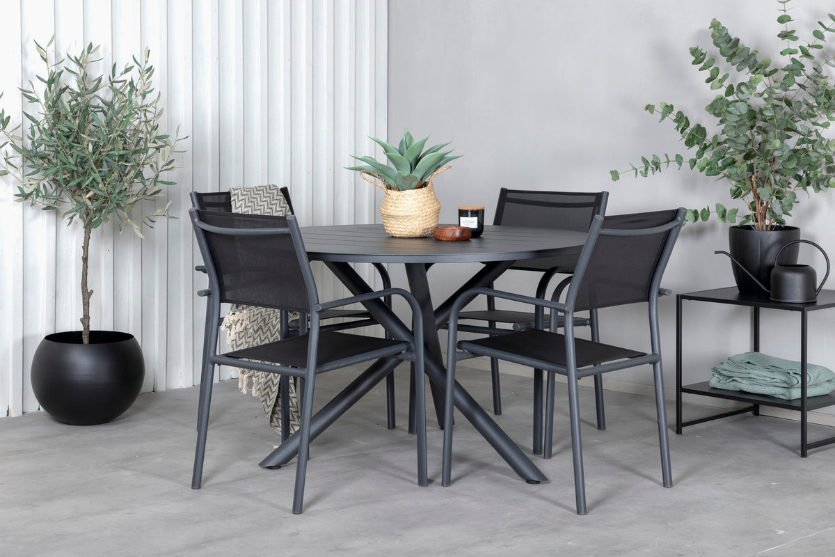 Venture Design Alma & Santorini Matbord ⌀120 + Matstolar Svart
