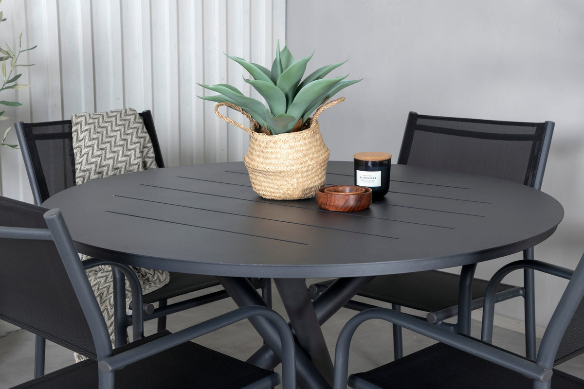 Venture Design Alma & Santorini Matbord ⌀120 + Matstolar Svart