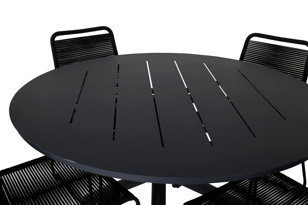 Venture Design Alma & Lindos Matbord ⌀120 + Matstolar Svart
