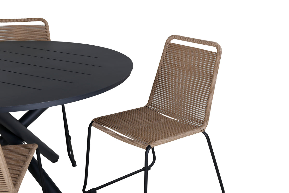 Venture Design Alma & Lindos Matbord ⌀120 + Matstolar Brun