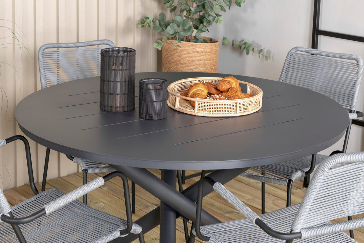 Venture Design Alma & Lindos Matbord ⌀120 + Matstolar Grå