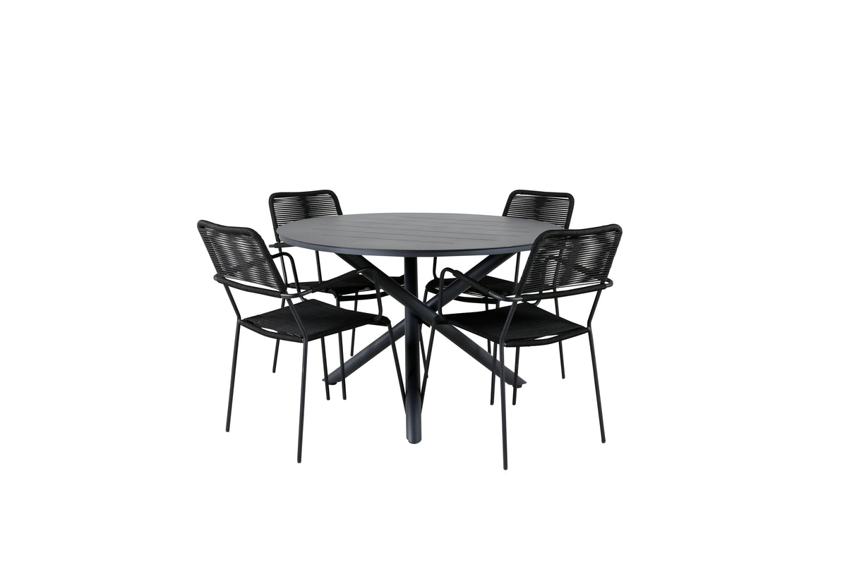 Venture Design Alma & Lindos Matbord ⌀120 + Matstolar Svart