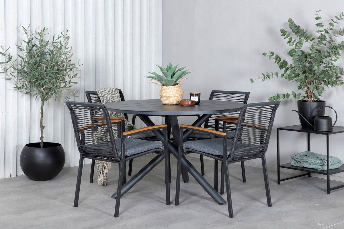 Venture Design Alma & Dallas Matbord ⌀120 + Matstolar Svart