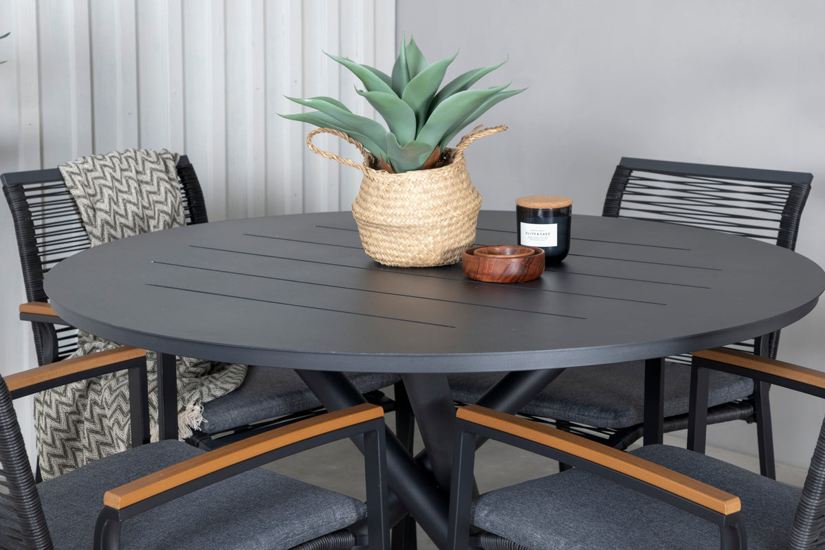 Venture Design Alma & Dallas Matbord ⌀120 + Matstolar Svart