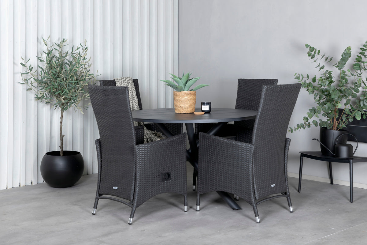 Venture Design Alma & Padova Matbord ⌀120 + Reclinerstolar Svart