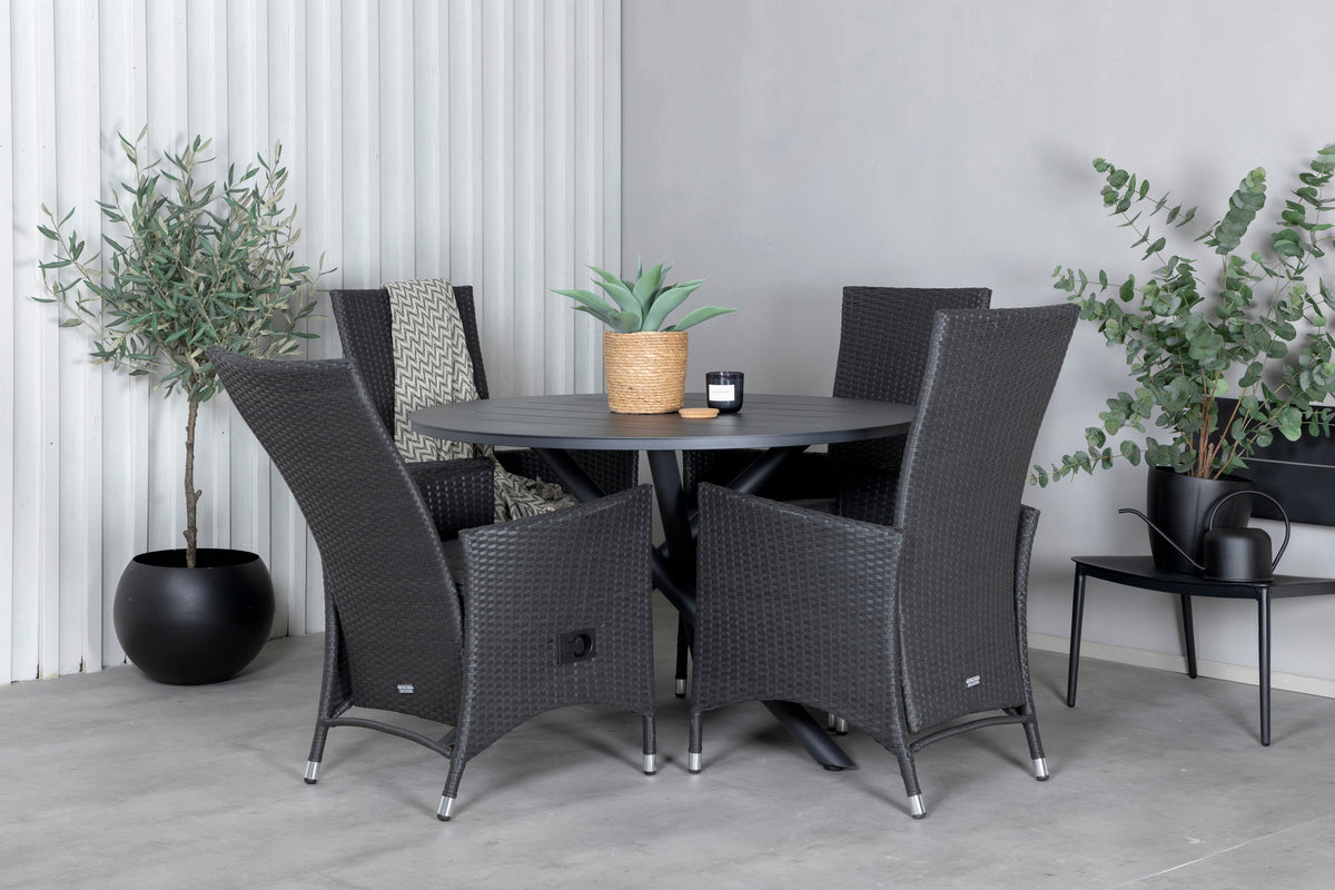 Venture Design Alma & Padova Matbord ⌀120 + Reclinerstolar Svart