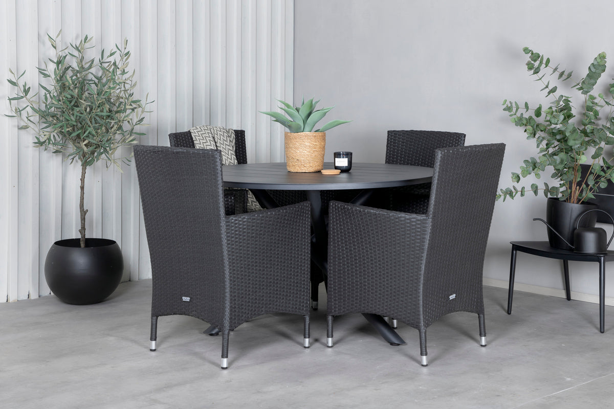 Venture Design Alma & Malin Matbord ⌀120 + Matstolar Svart