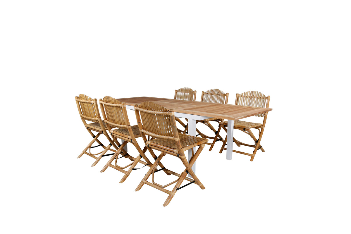 Venture Design Cane & Panama Caféstolar Natur + Matbord 160 x 90