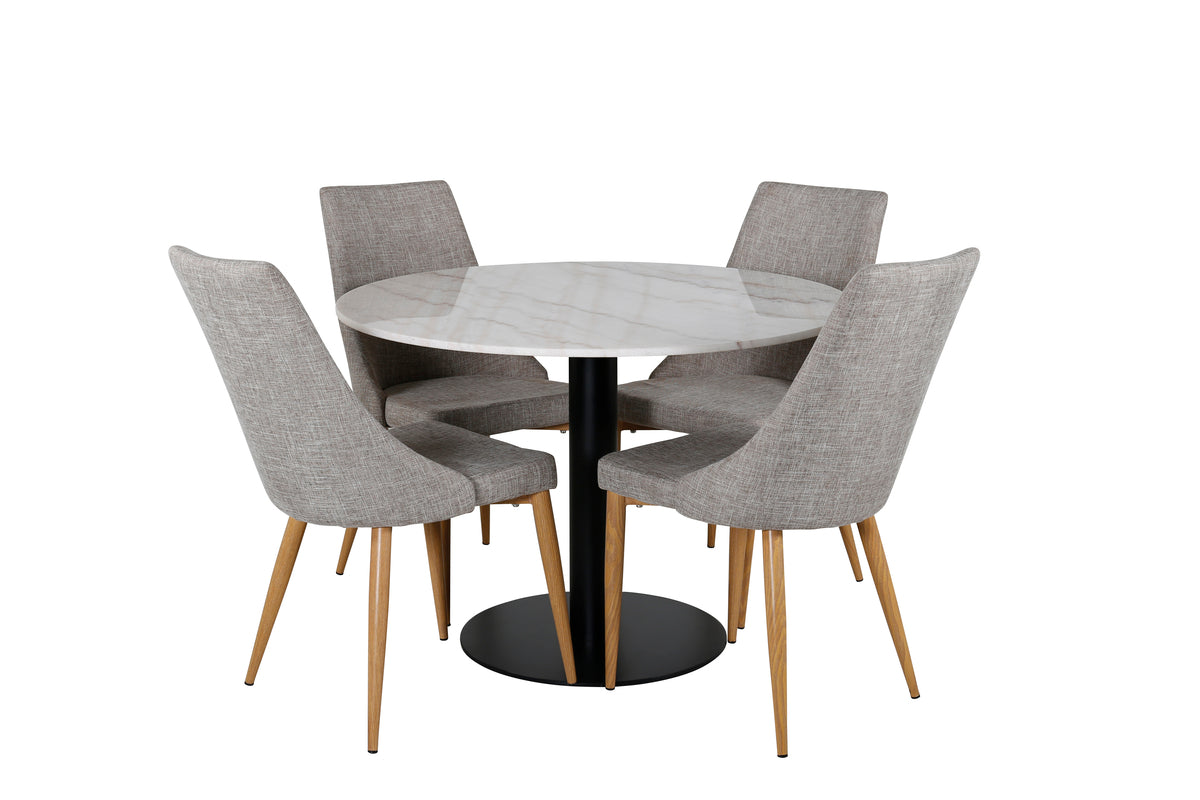 Venture Design Leone & Estelle Matstolar 2-pack Ljusgrå + Runda Matbord ⌀106 Vit