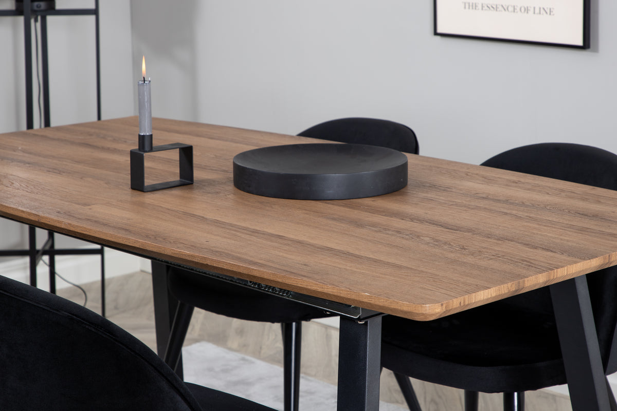 Venture Design Velvet & Inca Matstolar 2-pack Svart + Rektangulära Matbord 160 x 85 Valnöt