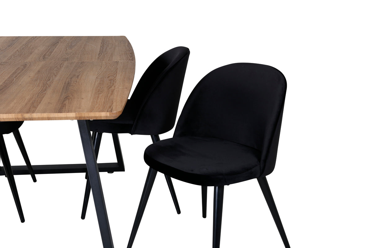Venture Design Velvet & Inca Matstolar 2-pack Svart + Rektangulära Matbord 160 x 85 Valnöt
