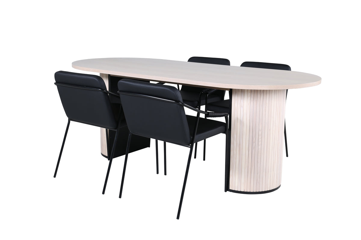 Venture Design Tvist & Bianca Matstolar 2-pack Svart + Ovala Matbord 200 x 90 Vitputsad