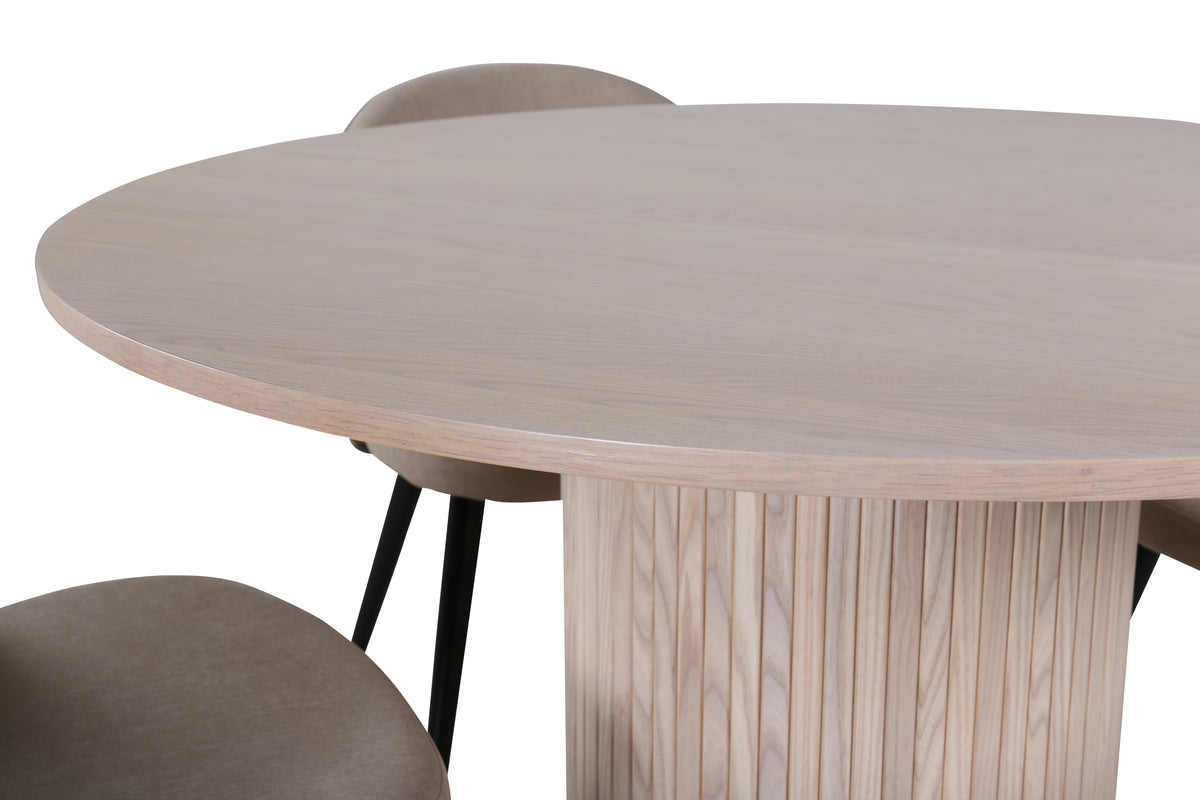 Venture Design Bianca & Velvet Runda Matbord ⌀110 Vitputsad + Matstolar 2-pack Beige