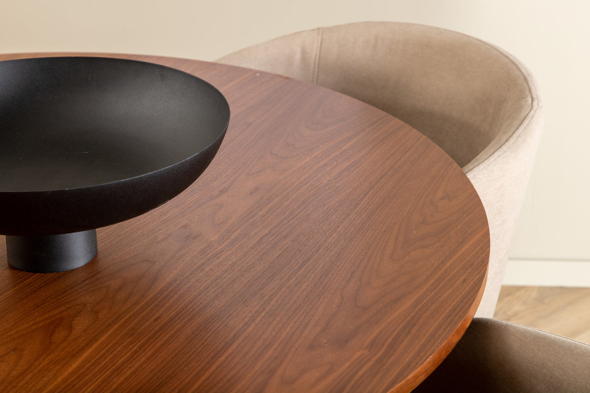 Venture Design Berit & Bianca Matstolar Beige + Runda Matbord ⌀110 Valnöt