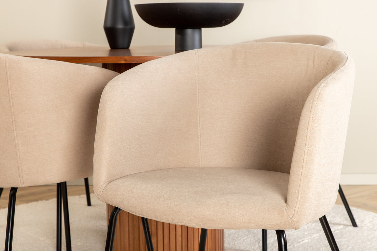Venture Design Berit & Bianca Matstolar Beige + Runda Matbord ⌀110 Valnöt