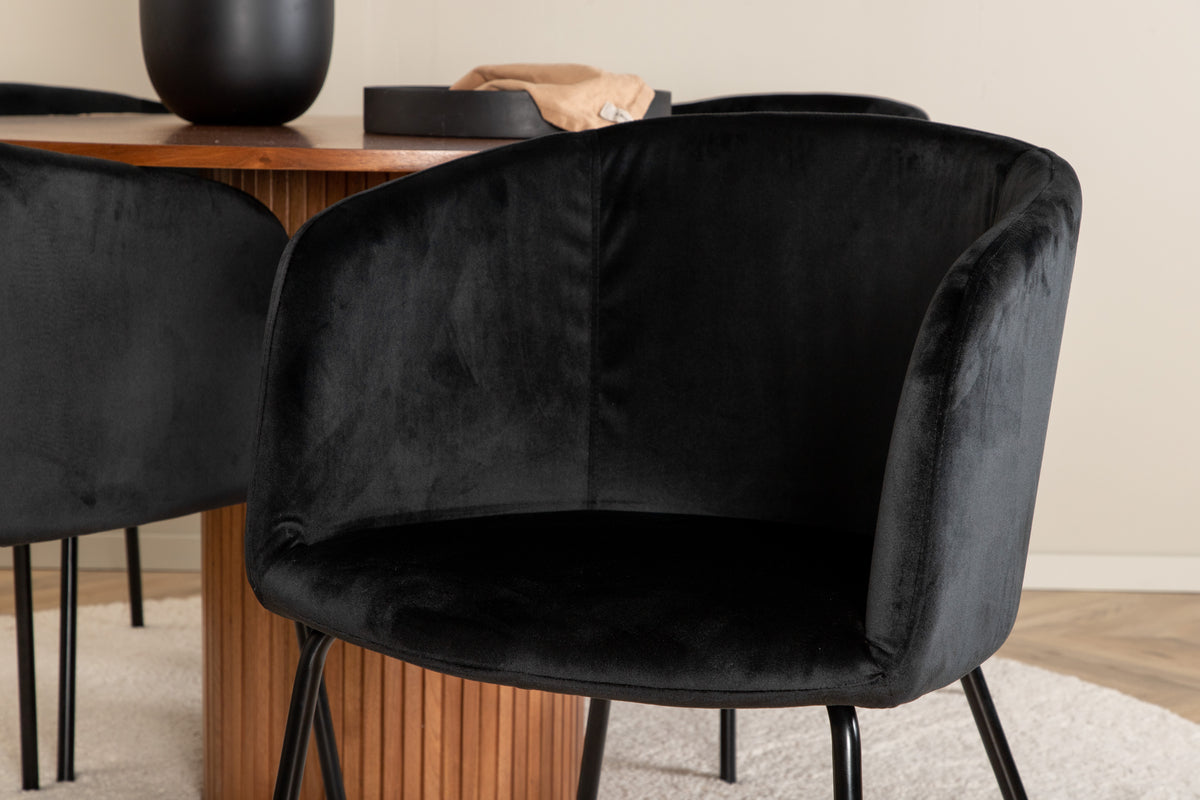 Venture Design Berit & Bianca Matstolar Svart + Runda Matbord ⌀110 Valnöt