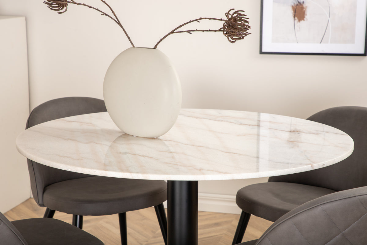 Venture Design Velvet & Estelle Matstolar Grå + Matbord ⌀106