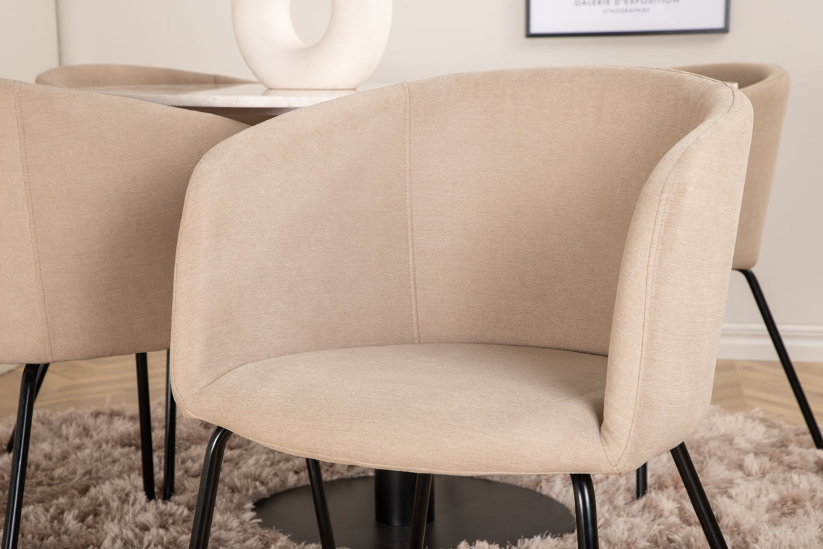 Venture Design Berit & Estelle Matstolar Beige + Runda Matbord ⌀106 Vit