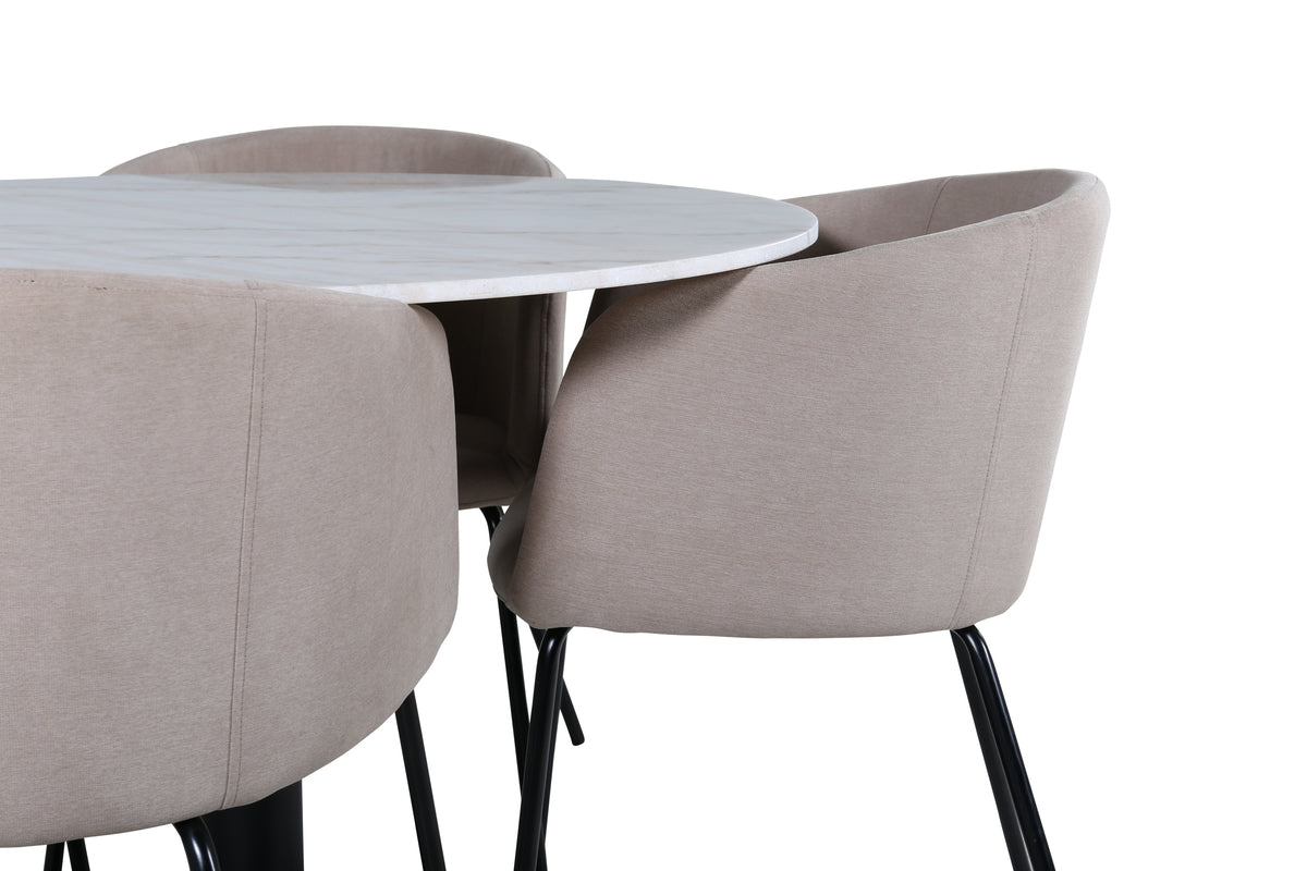 Venture Design Berit & Estelle Matstolar Beige + Runda Matbord ⌀106 Vit