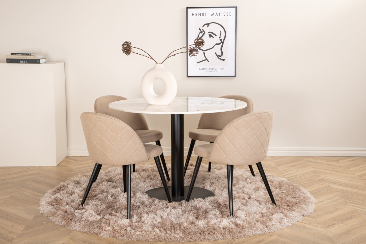 Venture Design Velvet & Estelle Matstolar Beige + Matbord ⌀106