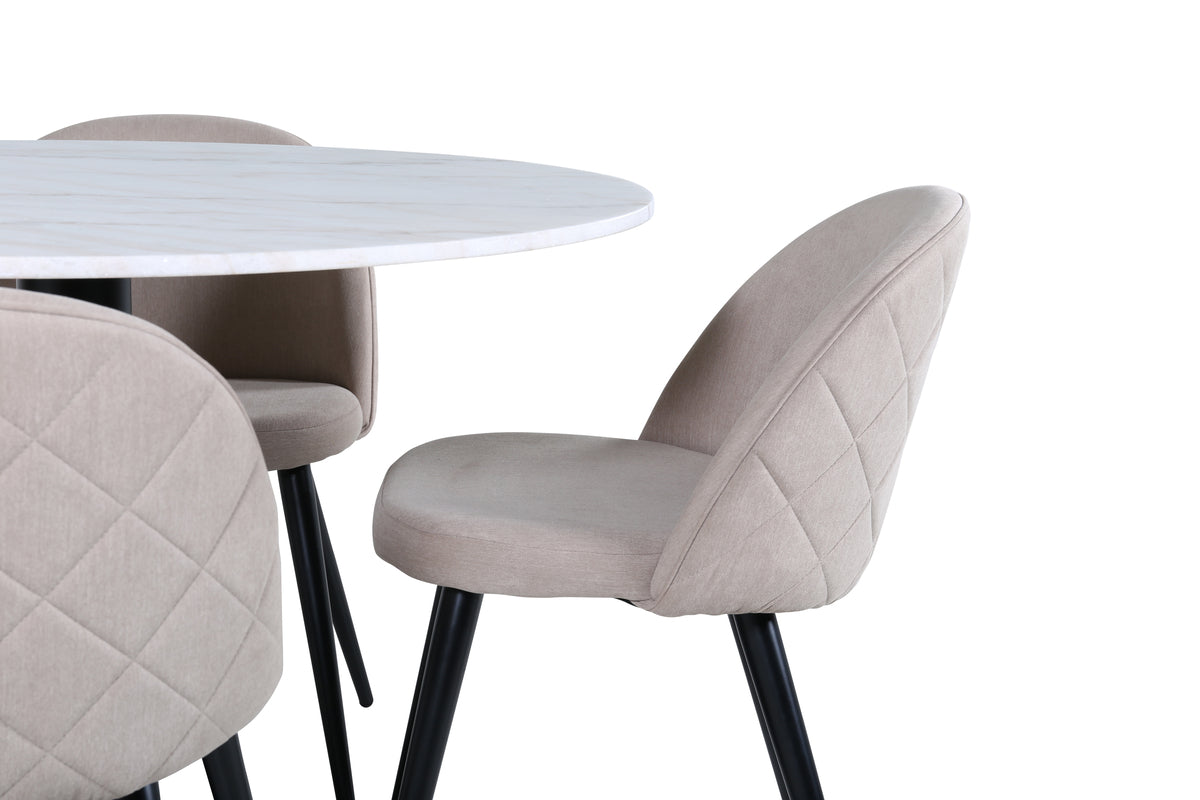 Venture Design Velvet & Estelle Matstolar Beige + Matbord ⌀106
