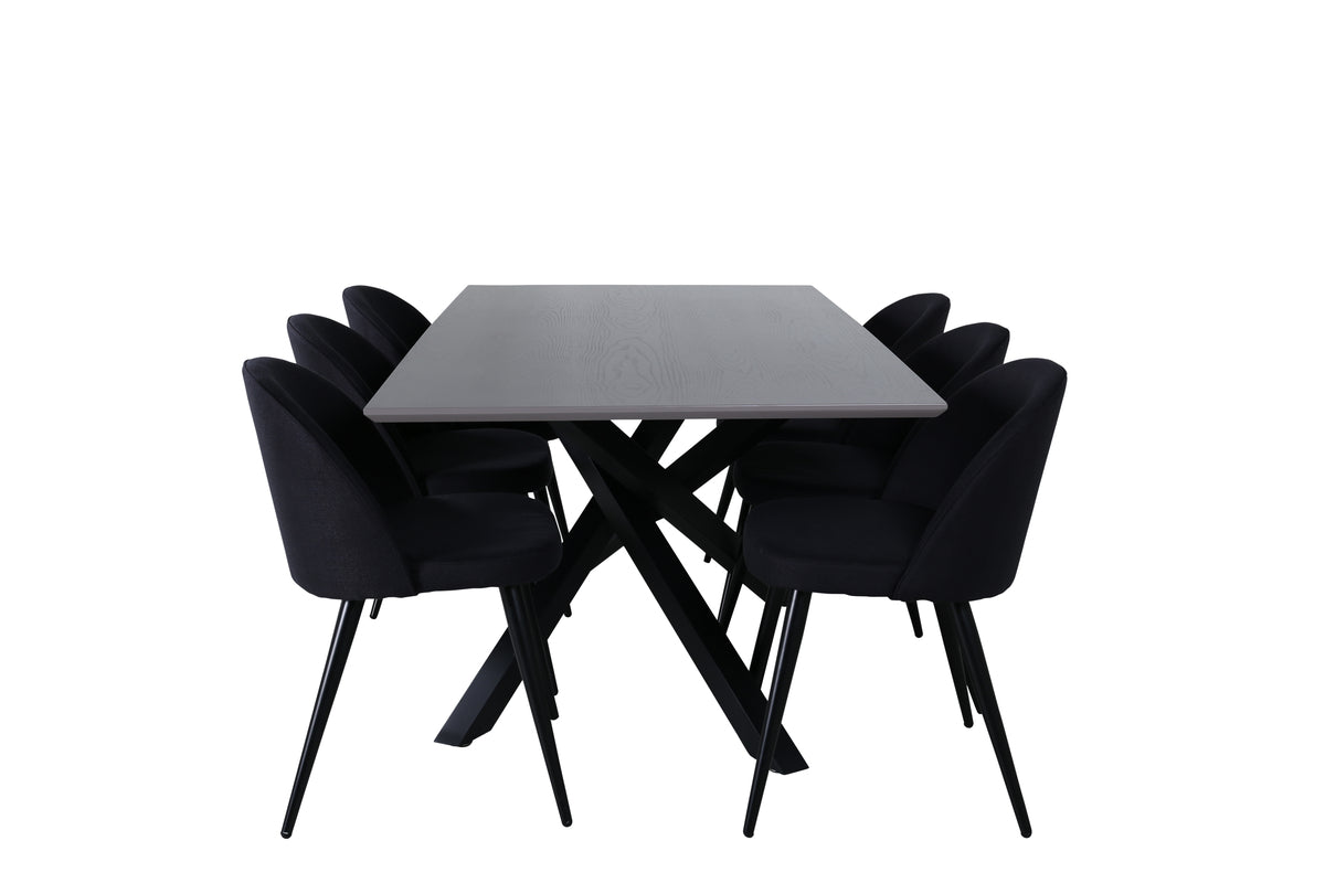 Venture Design Velvet & Piazza Matstolar 2-pack Svart + Rektangulära Matbord 180 x 90 Svart