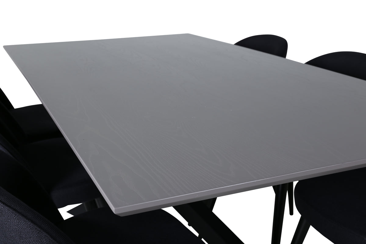 Venture Design Velvet & Piazza Matstolar 2-pack Svart + Rektangulära Matbord 180 x 90 Svart