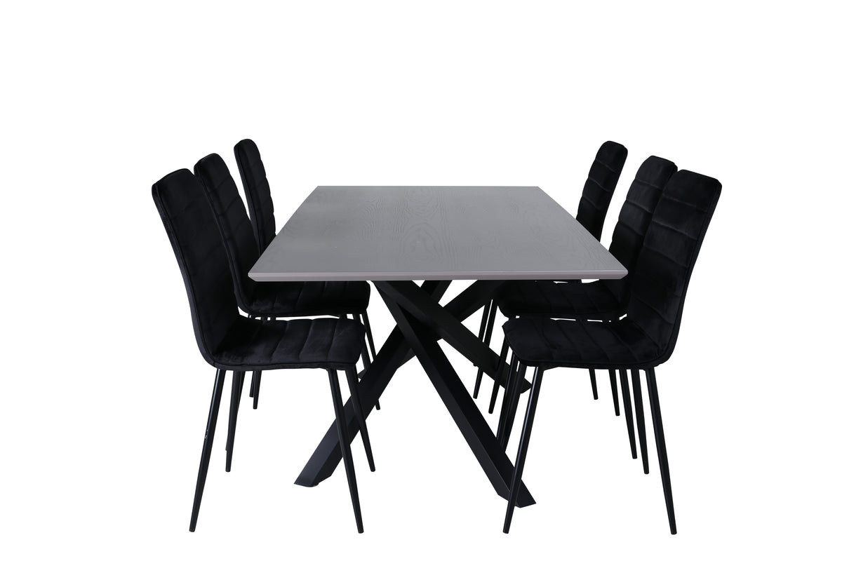 Venture Design Windu & Piazza Matstolar 2-pack Svart + Rektangulära Matbord 180 x 90 Svart