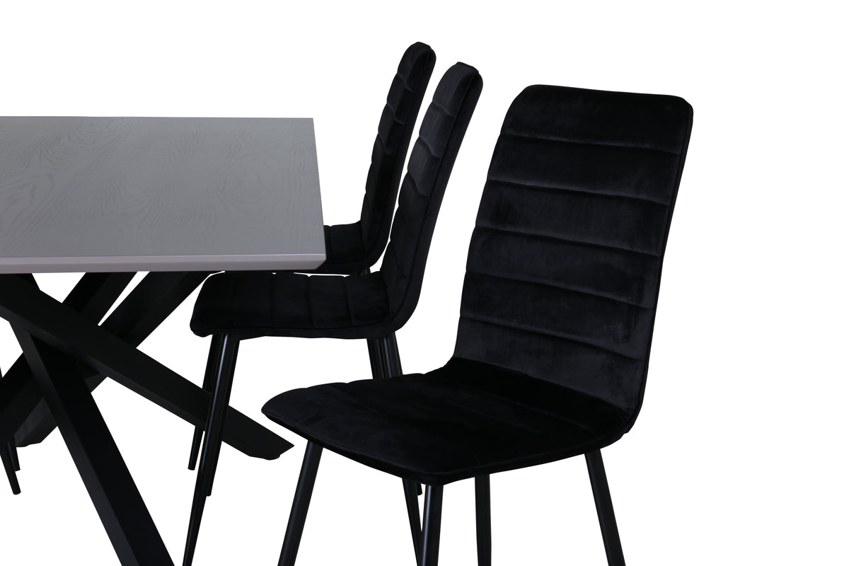 Venture Design Windu & Piazza Matstolar 2-pack Svart + Rektangulära Matbord 180 x 90 Svart