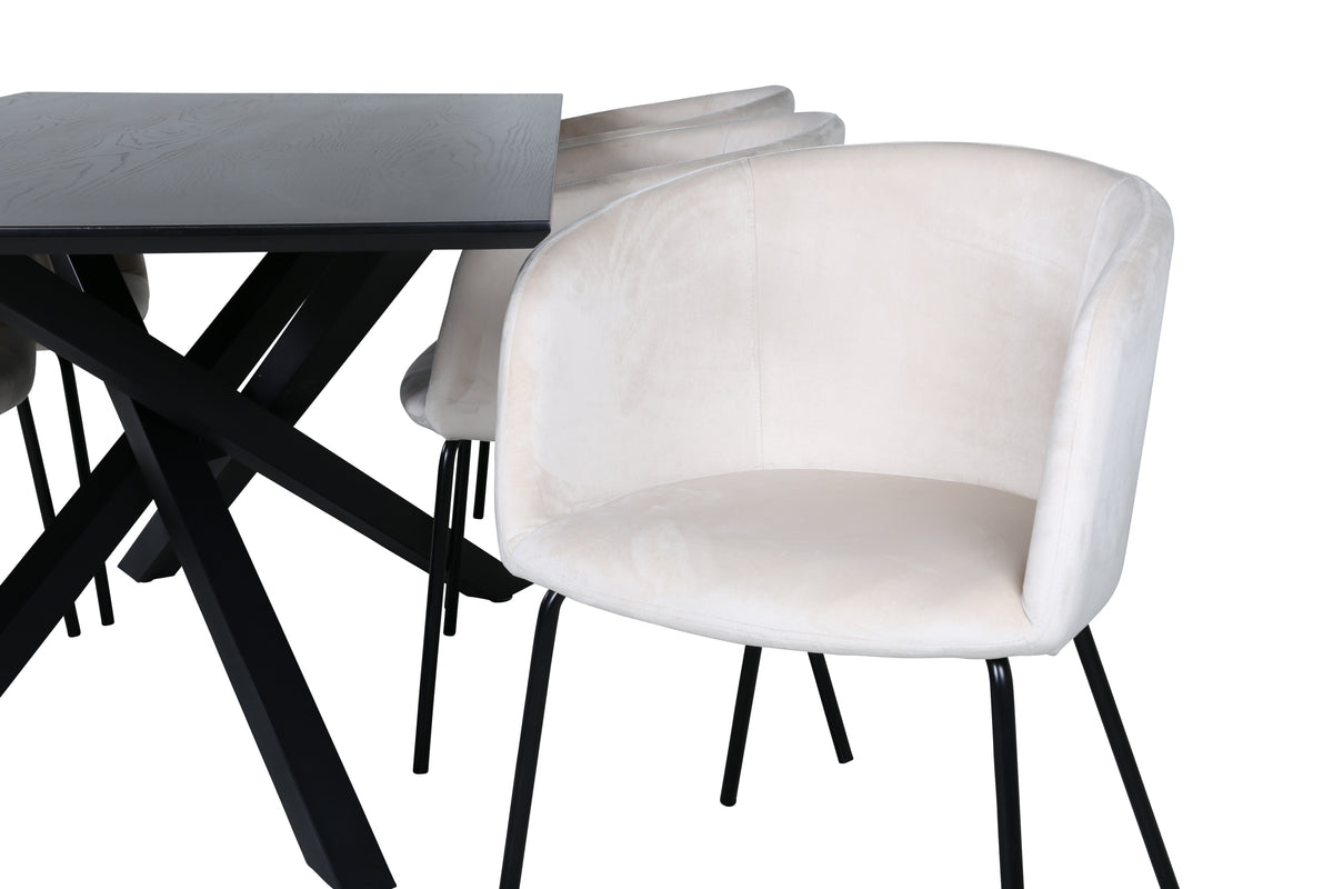 Venture Design Berit & Piazza Matstolar Beige + Rektangulära Matbord 180 x 90 Svart