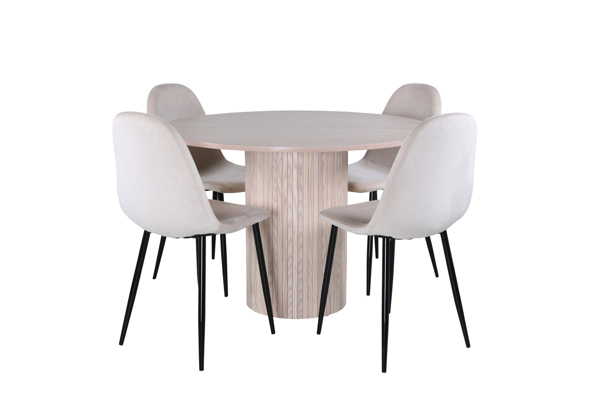 Venture Design Bianca & Polar Runda Matbord ⌀110 Vitputsad + Matstolar 2-pack Beige