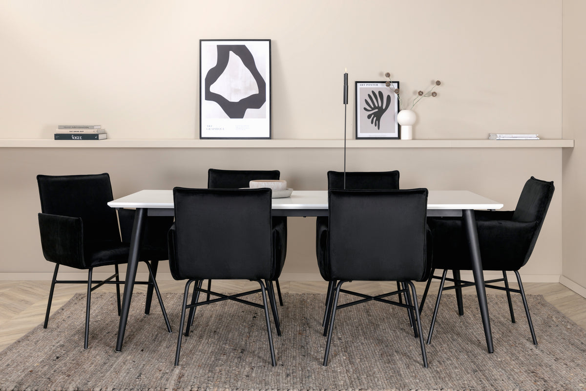 Venture Design Jimmy & Petra Rektangulära Matbord 195 x 90 Vit + Matstolar Svart