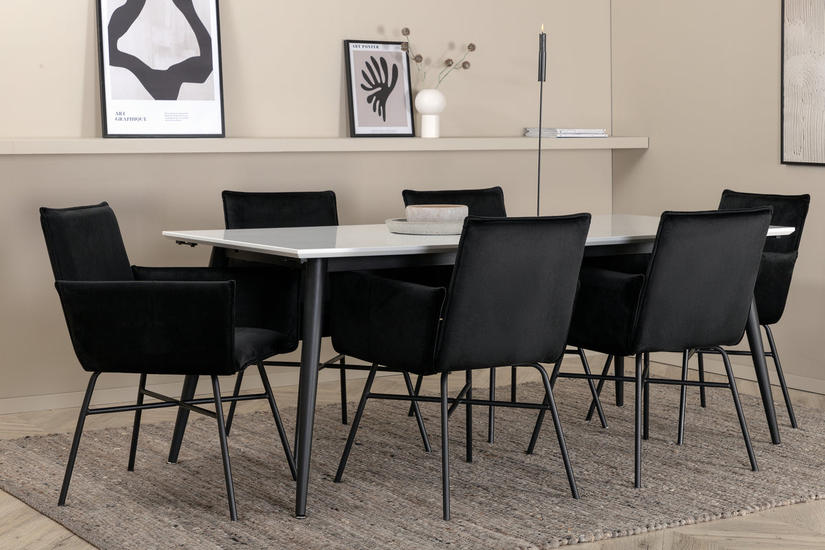 Venture Design Jimmy & Petra Rektangulära Matbord 195 x 90 Vit + Matstolar Svart