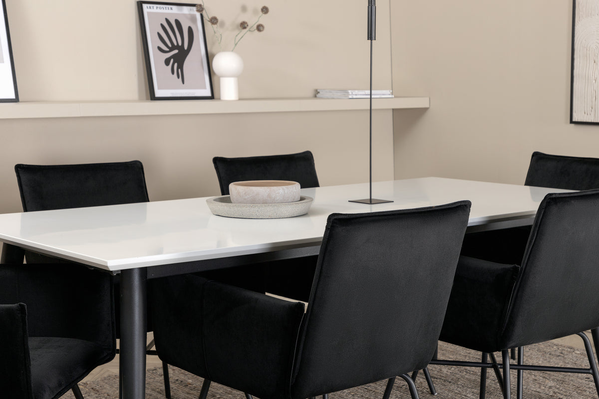 Venture Design Jimmy & Petra Rektangulära Matbord 195 x 90 Vit + Matstolar Svart