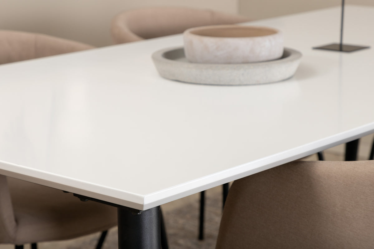Venture Design Berit & Jimmy Matstolar Beige + Rektangulära Matbord 195 x 90 Vit